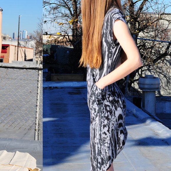 NWT COREY Grey Printed Silk Blend Slim Hi-Lo Dress Size 2 Made in USA MSRP $288 - Picture 8 of 14